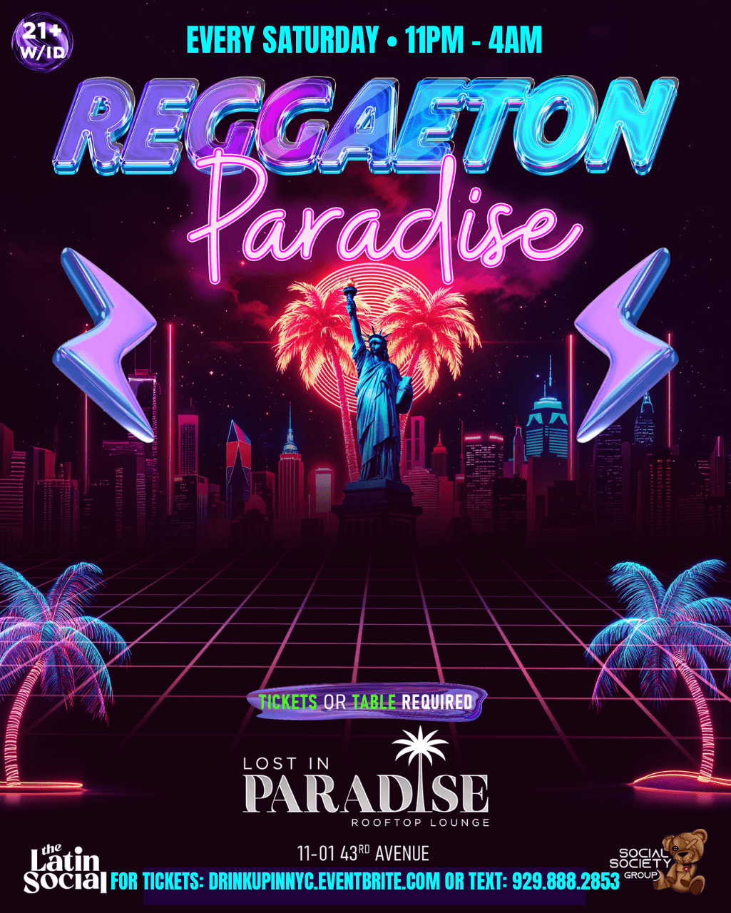 Reggaeton Paradise Saturday Nights @ Lost in Paradise Rooftop(Fiesta Latina NYC) event image
