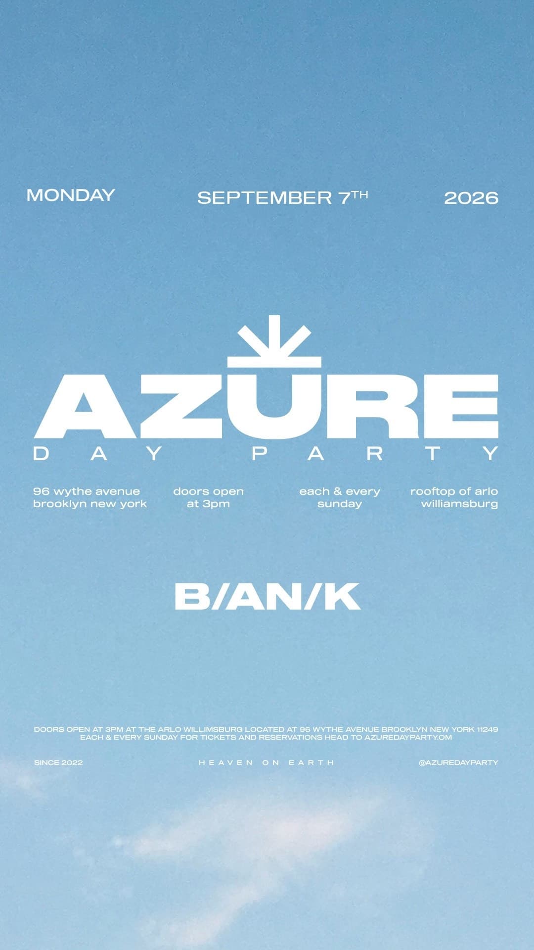 Azure Day Party LABOR DAY Monday 9/7 | Arlo Williamsburg Rooftop event image