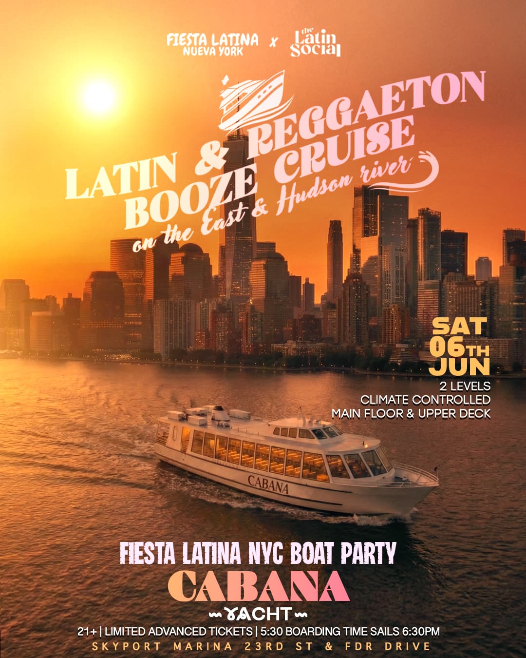 Sat, 6/6: Latin & Reggaeton Booze Cruise on The East & Hudson River event image