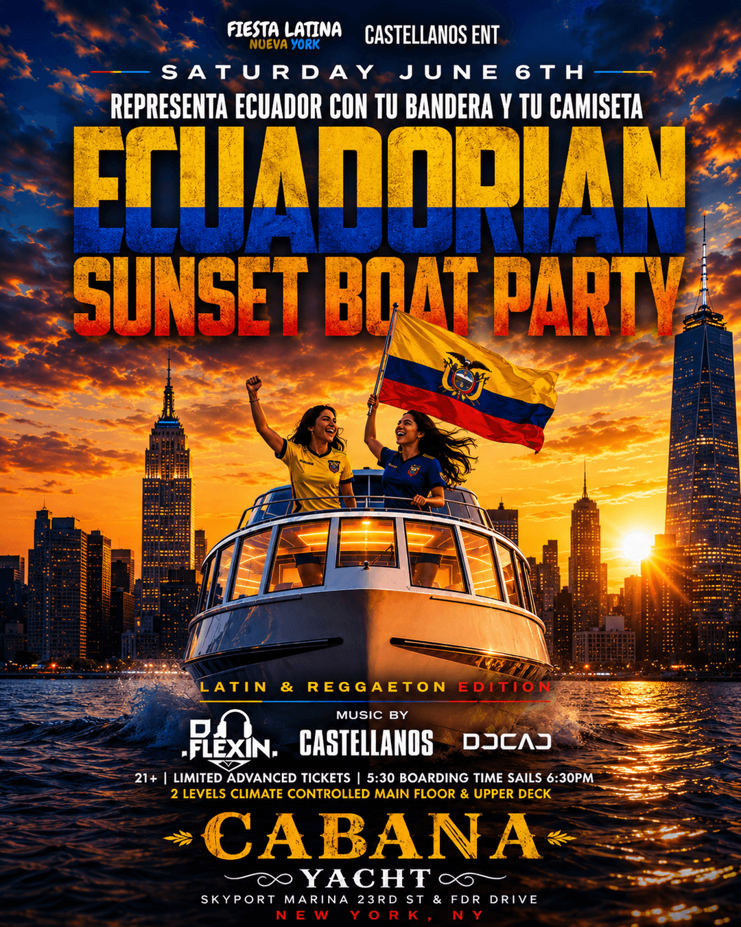 Sat, June 6: Ecuadorian Sunset Boat Party | Latin & Reggaeton Edition event image