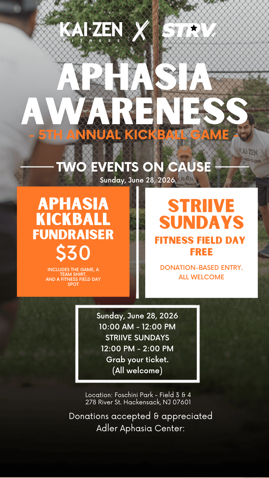 5th Annual Aphasia Awareness Kickball Game + STRIIVE Sundays Fitness Field Day event image