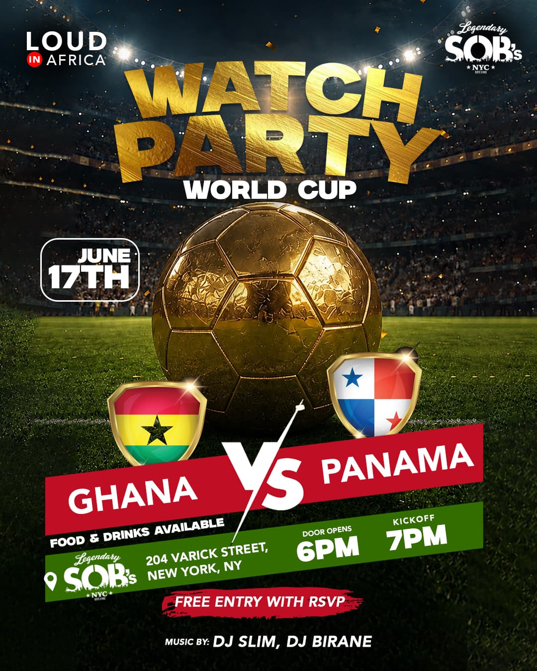 FIFA World Cup Watch Party – Ghana 🇬🇭 vs Panama 🇵🇦 @ Sob's event image