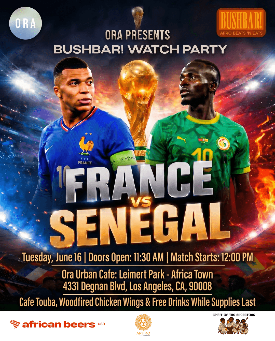 Ora Presents BushBar! World Cup Watch Party: France vs Senegal event image