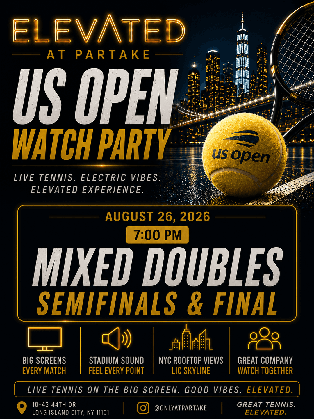 US Open Watch Party: Mixed Doubles @ Elevated NYC event image