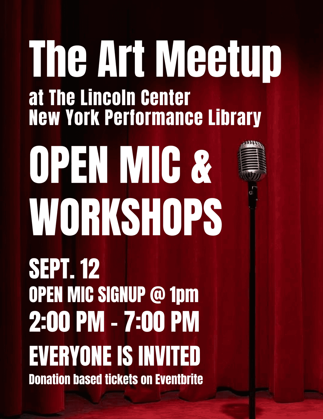 The Art Meetup: NYC Open Mic & Workshops at Lincoln Center event image