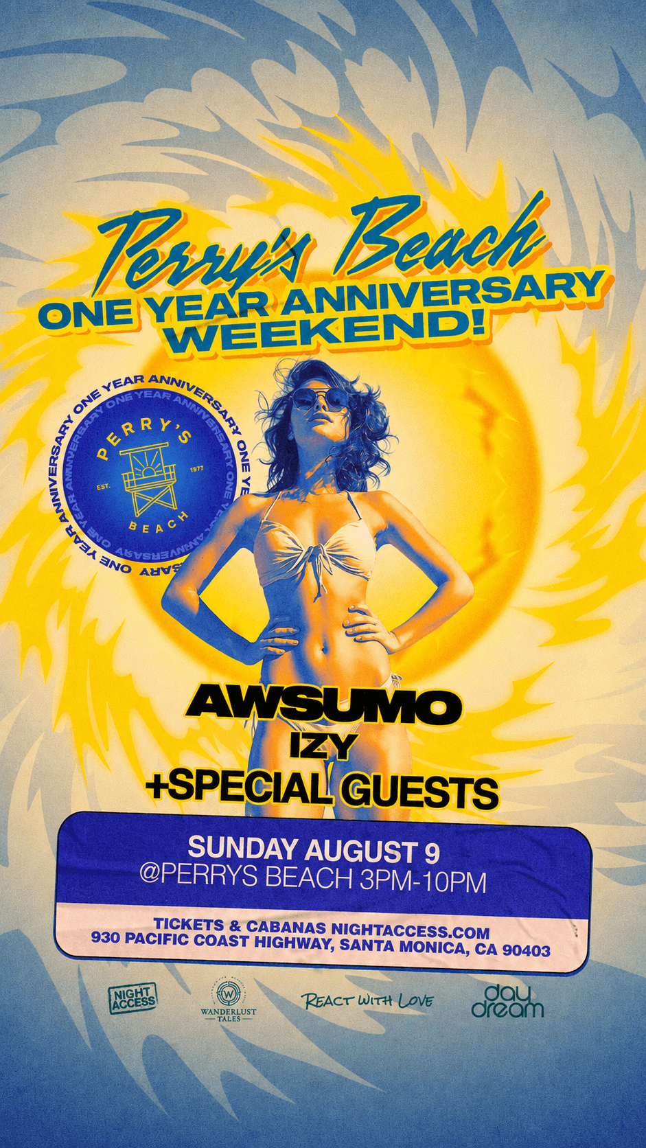 AWSUMO + IZY + SPECIAL GUESTS Perry’s Beach ANNIVERSARY • Sun,  Aug 9th event image