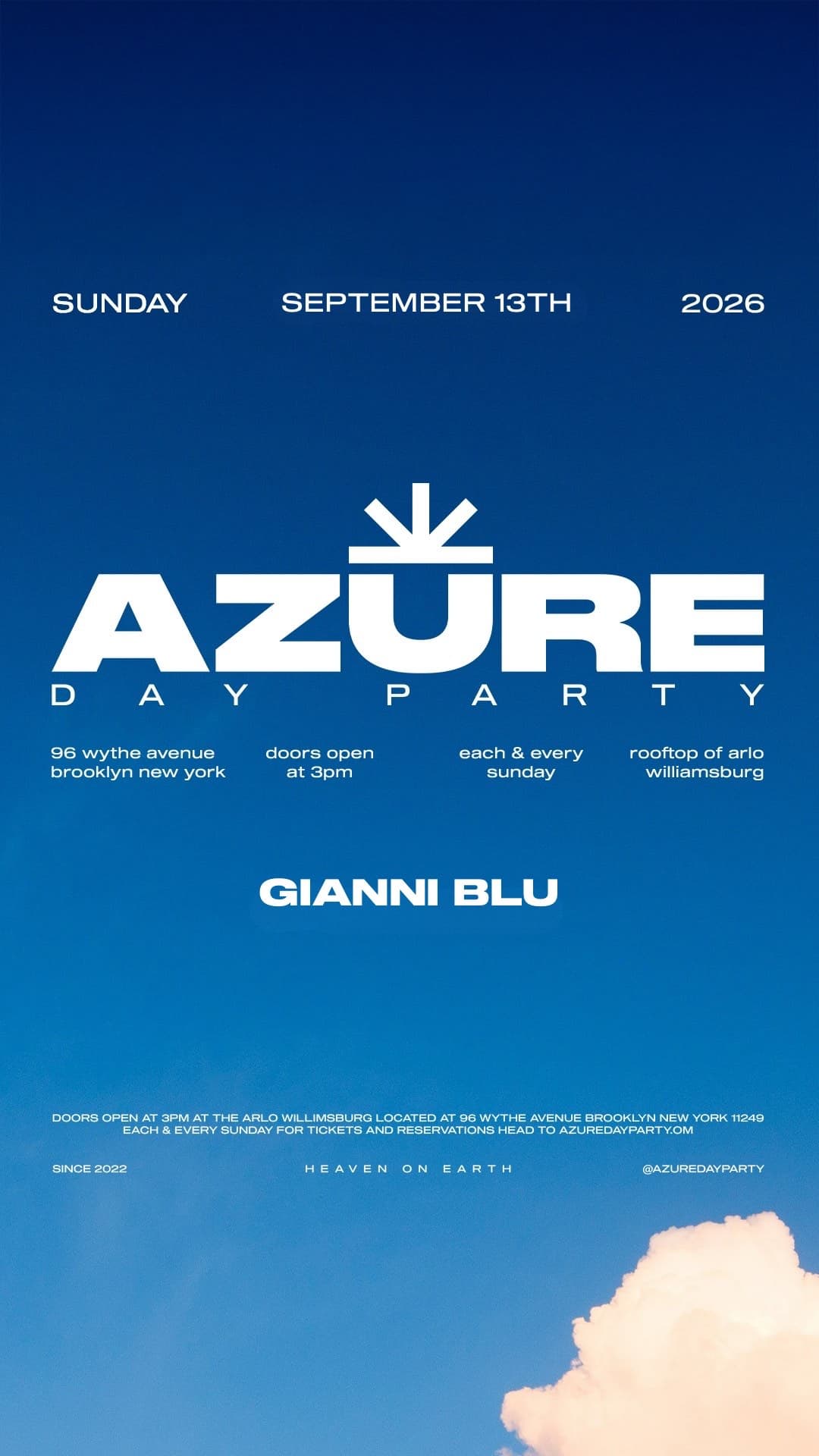 Azure Day Party September 13th | Arlo Williamsburg Rooftop event image