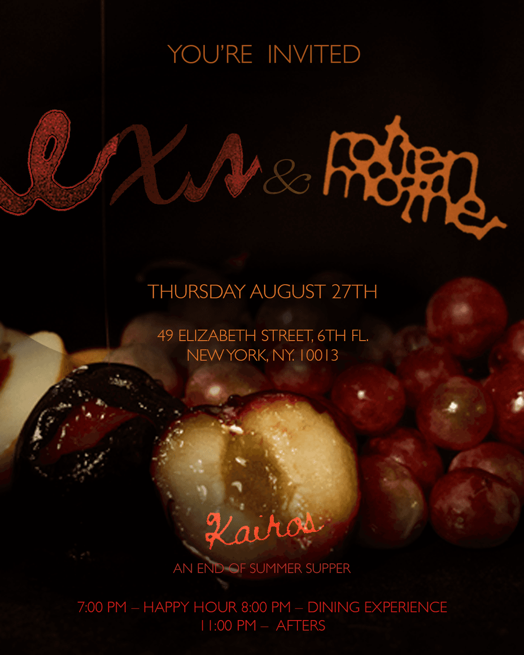 DINING WITH EX'S presents
Kairos, an end of summer supper. event image