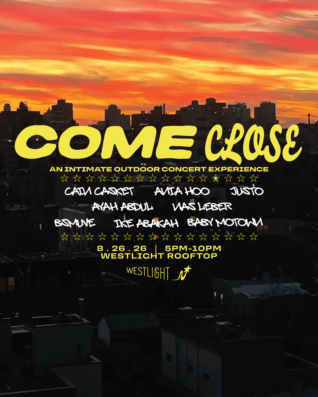 COME CLOSE: Sunset Rooftop series at Westlight / The William Vale event image