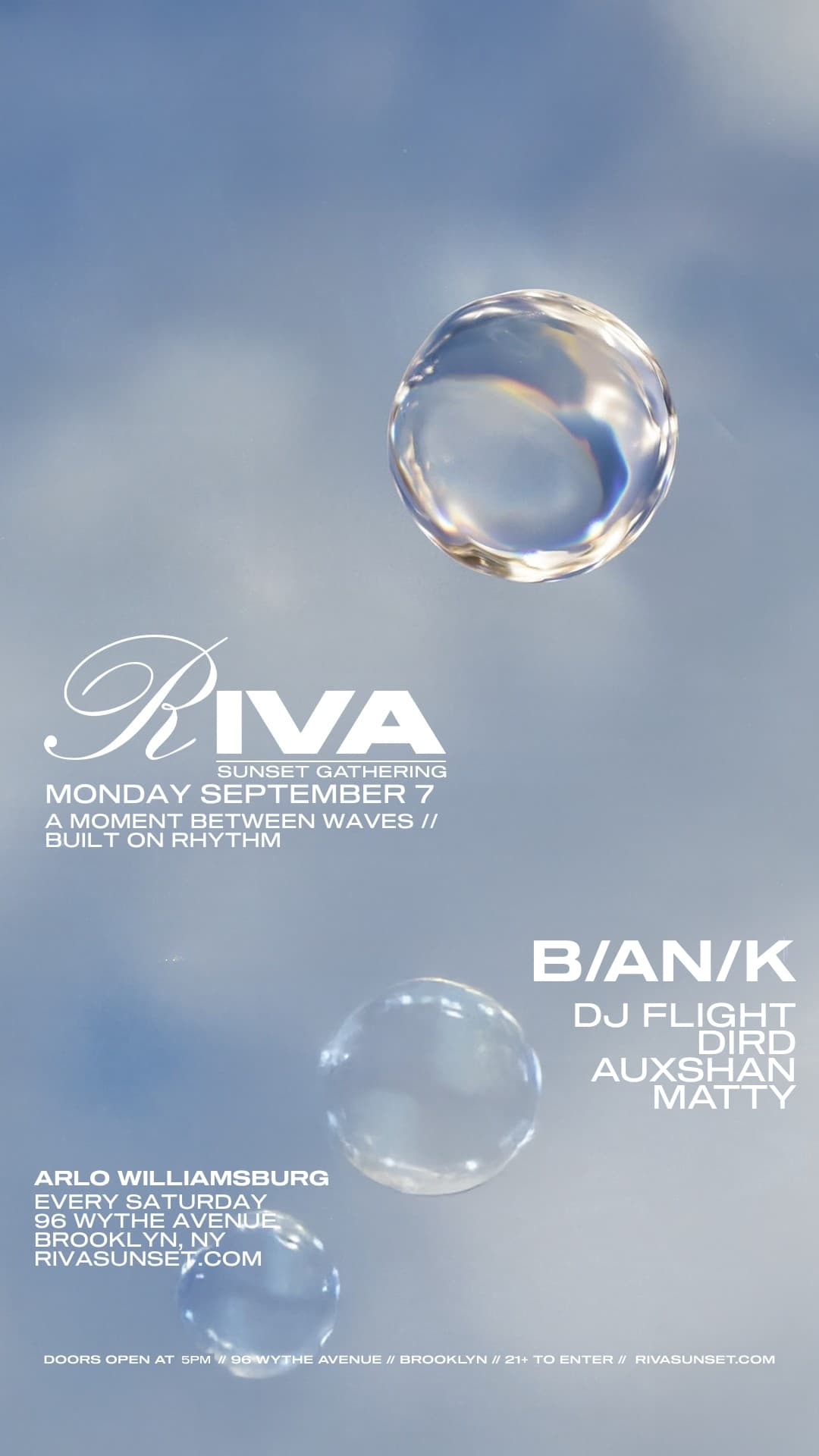 RIVA Sunset Saturday's at September 7th | Arlo Williamsburg Rooftop event image