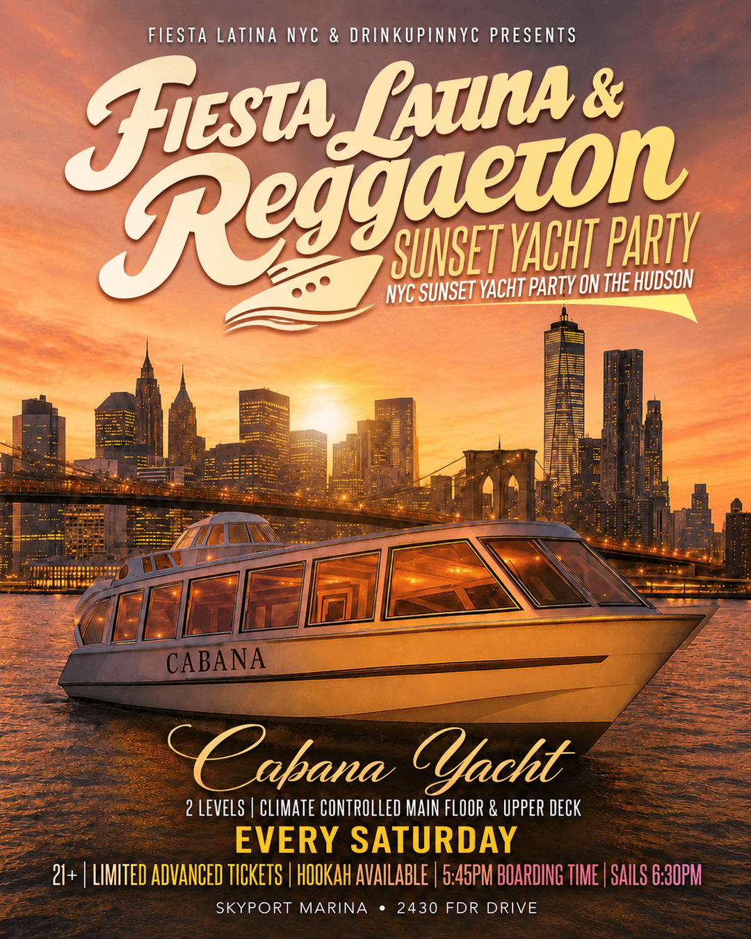 Latin & Reggaeton Sunset Yacht Party (CABANA YACHT) event image