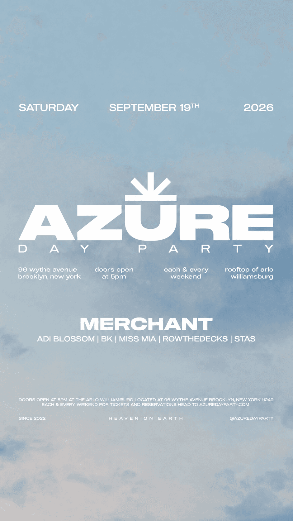 Azure Day Party September 19th | Arlo Williamsburg Rooftop event image