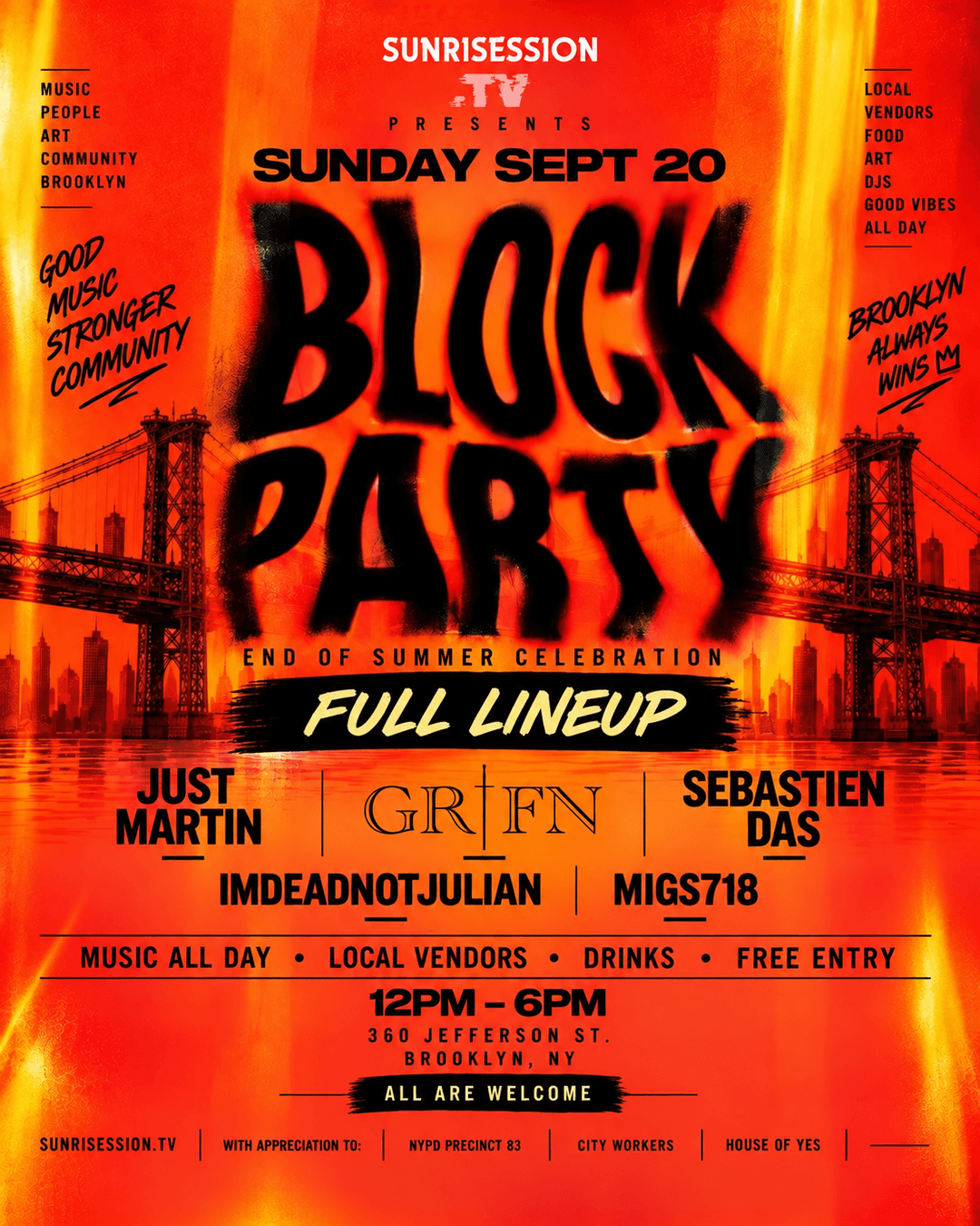 SUNRISESSION.TV:  END OF THE SUMMER BLOCK PARTY FREE EVENT event image