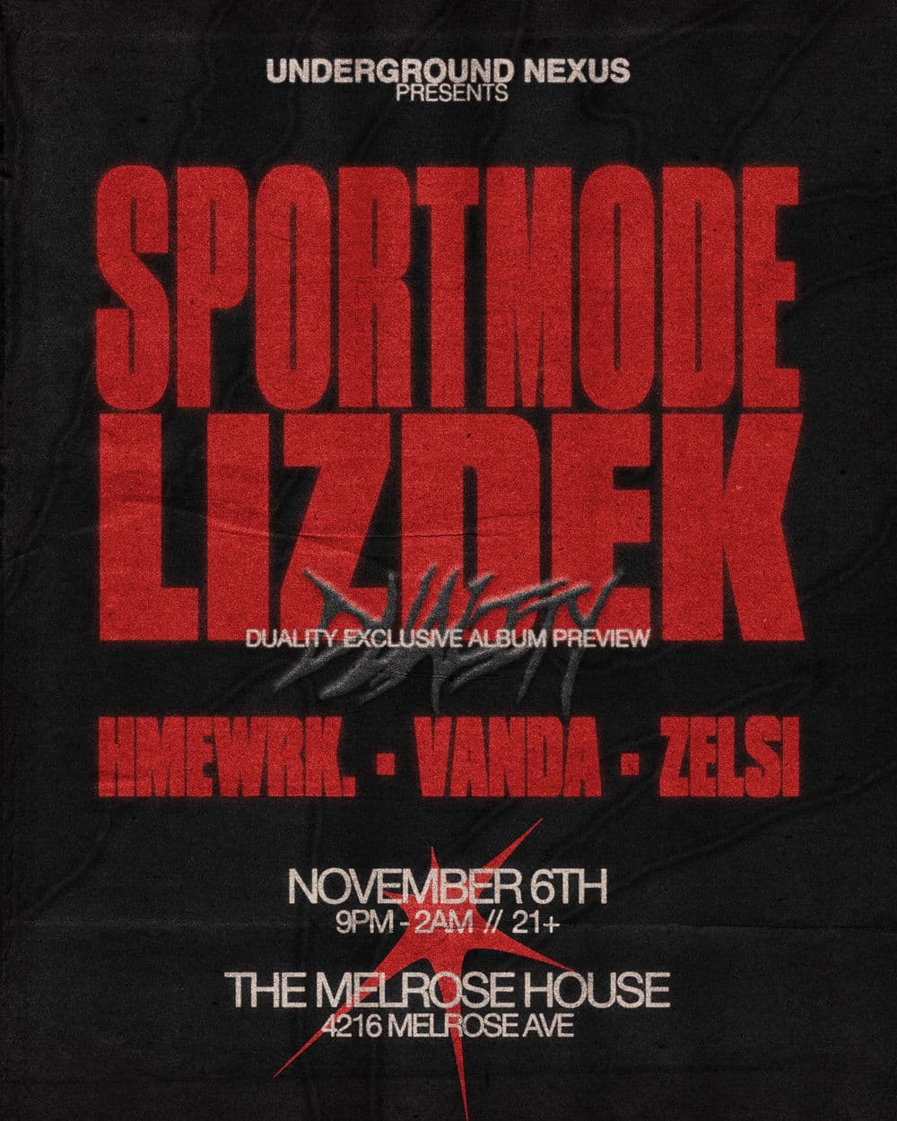 UNDERGROUND NEXUS PRESENTS: SPORTMODE, LIZDEK, VANDA, & MORE [016] event image