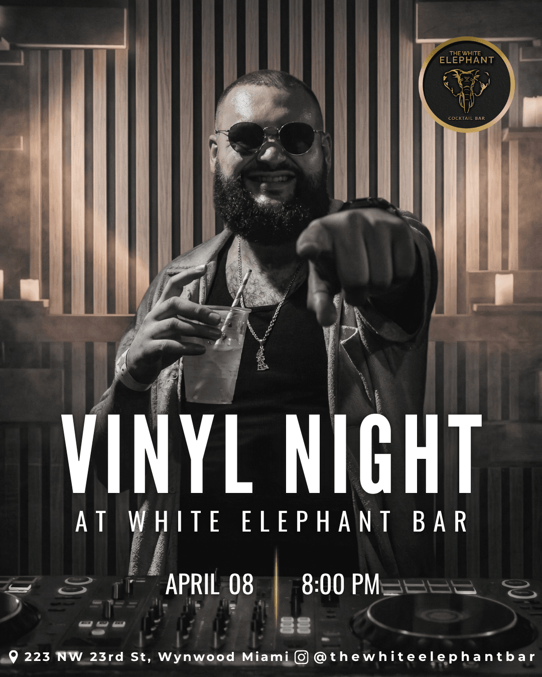 Vinyl Night at White Elephant Bar | Wynwood Miami (Apr 8 • 8PM) event image