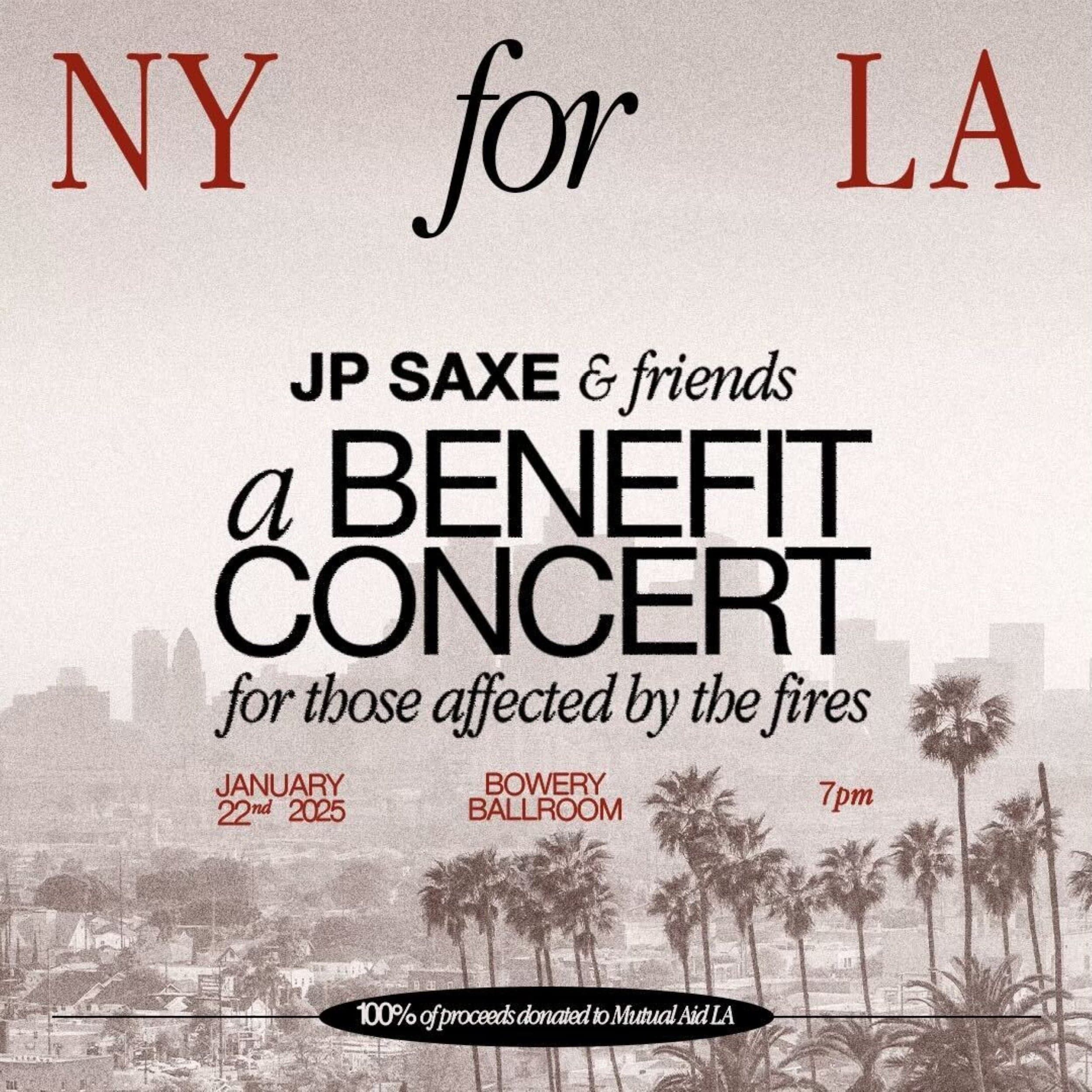 JP SAXE: NY for LA - A Benefit Concert event image