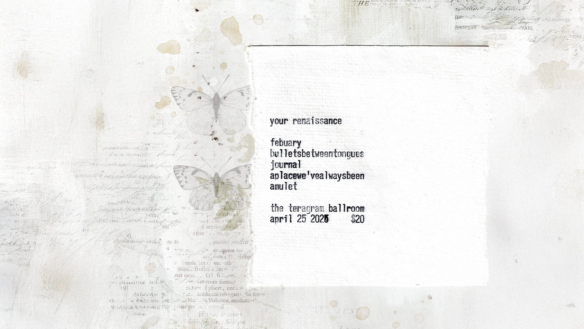 febuary w/bulletsbetweentongues, journal, aplacewe'vealwaysbeen+amulet event image